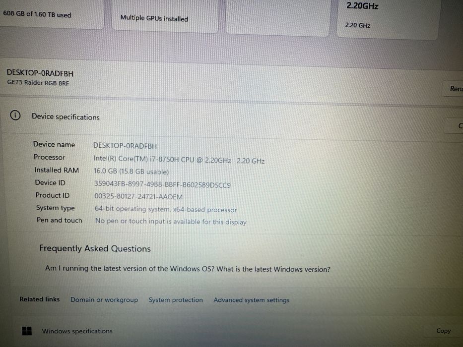 Laptop Gaming MSI RAIDER GE73 RGB 8RF