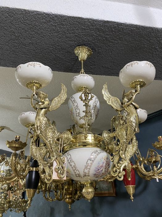 Candelabru din bronz masiv/portelan
