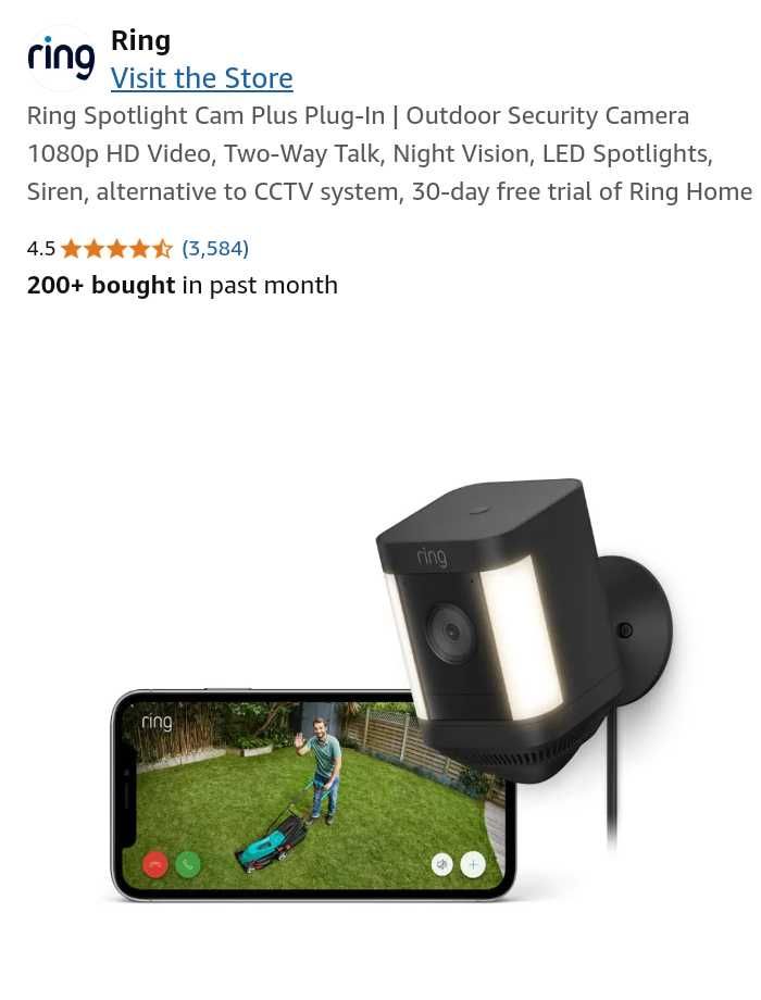 Камера Ring Spotlight cam Plus ,с кабел