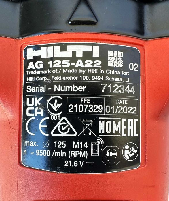 Hilti AG 125-A22 - Безчетков  ъглошлайф 2x22V 5.2Ah перфектен!