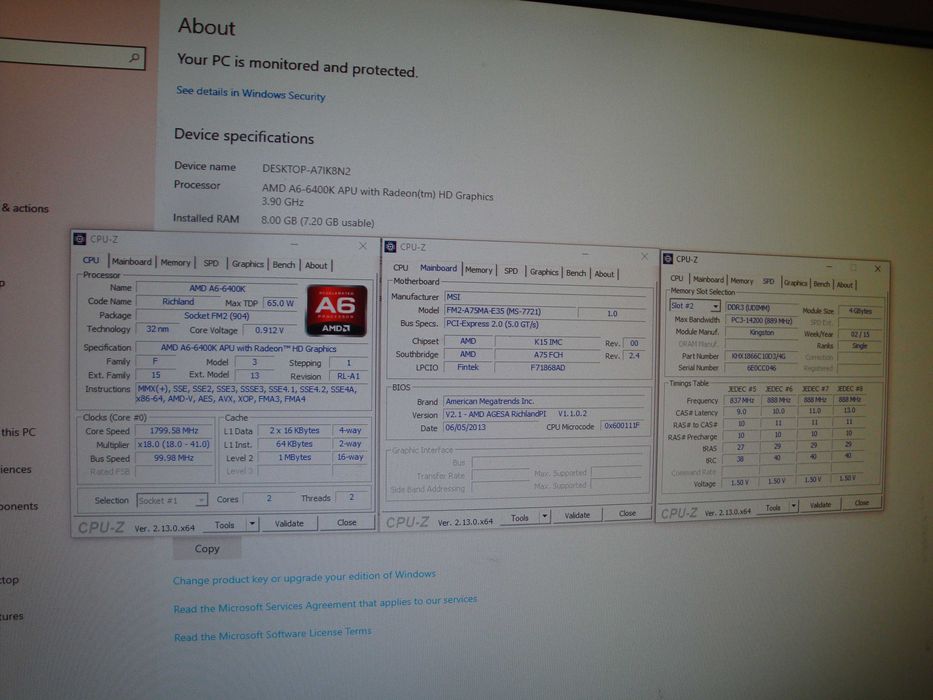 Placa de baza MSI FM2-A75MA-E35 Procesor AMD A6 6400k 8GB DDR3