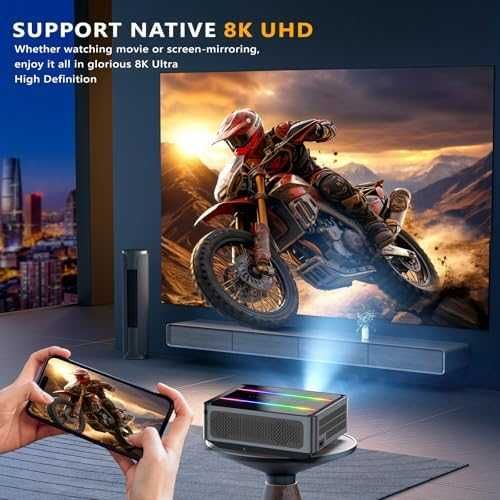 Нов Портативен 8K Проектор, Поддръжка на 4K, 25000 Лумена, 200" Екран