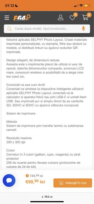 Canon selphy cp1500 imprimanta portabila color