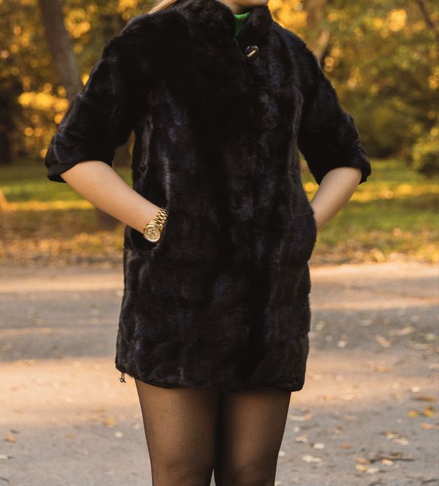 Луксозна натурална норкова шуба+подарък мече от рози