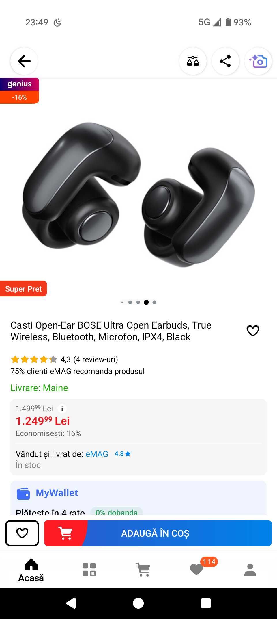 NOU Casti BOSE Ultra Open Earbuds, True Wireless, Bluetooth, Microfon