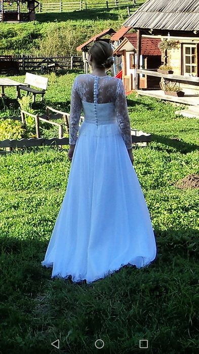 Rochie mireasa vintage/boho  din matase cu maneca lunga