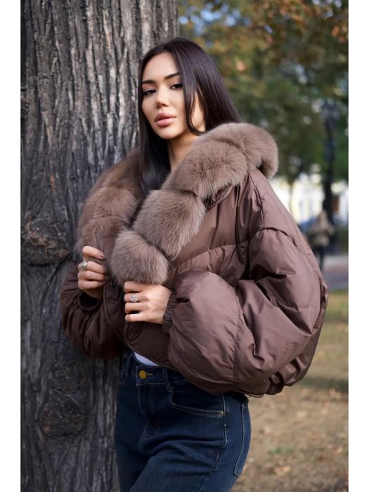 Geaca cu blana naturala de vulpe si puf de gasca