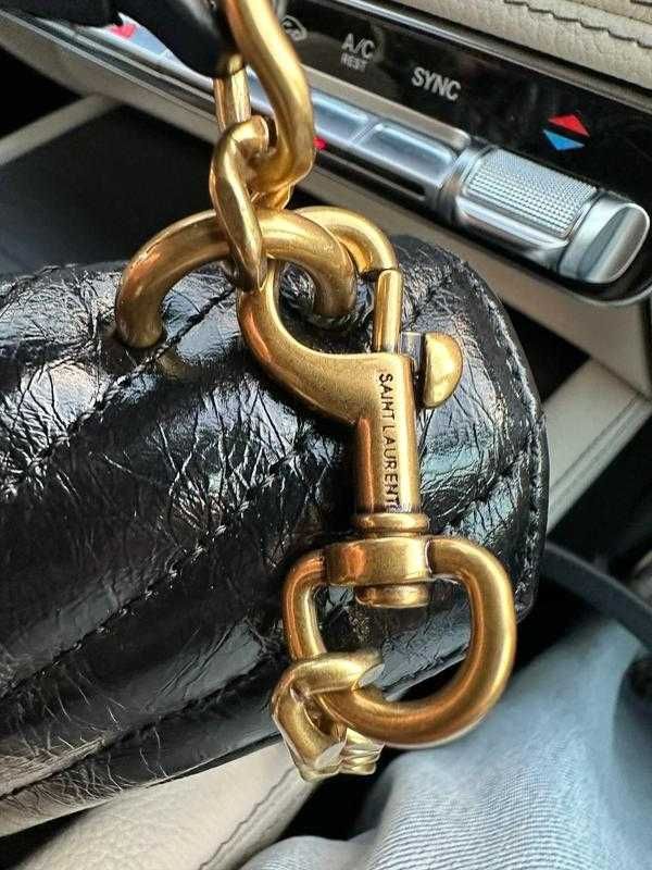 Geanta Saint Laurent College Mini, Noir Vernis, 18 cm