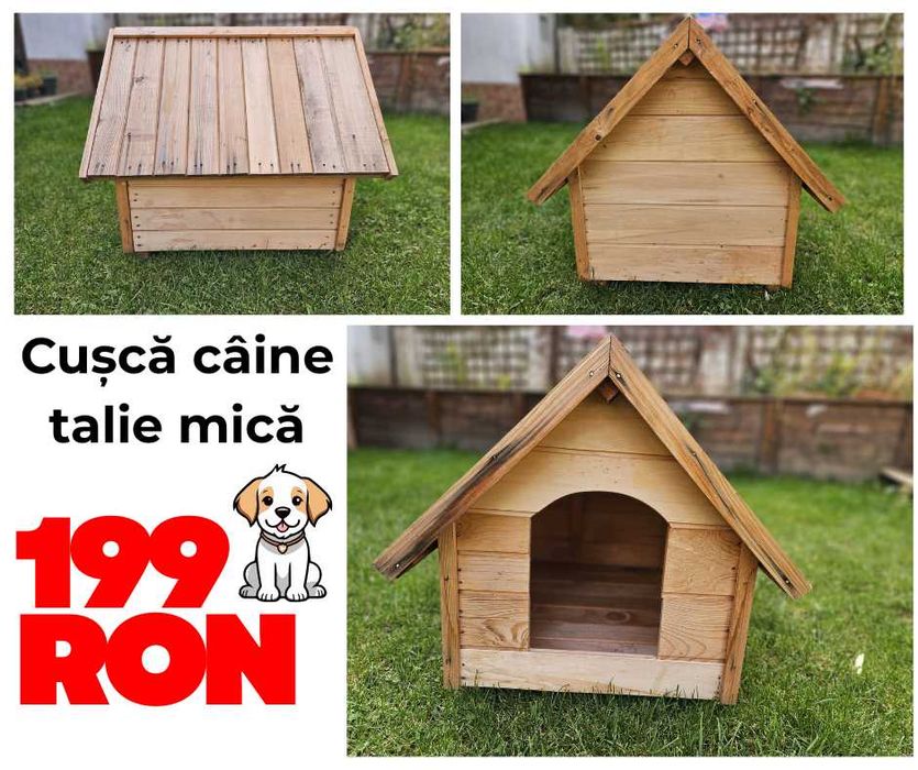 Cușcă câine talie mică – lemn rășinos, solidă