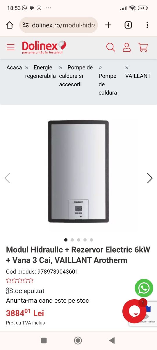 Modul hidraulic+rezervor electric 4 kw + vana 3 cai Vaillant