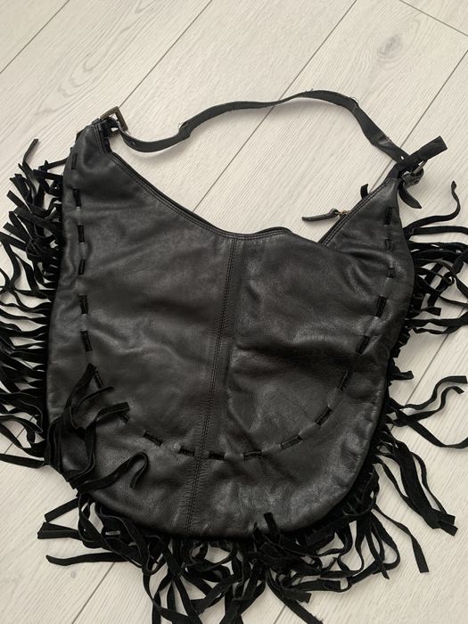 Geanta cu franjuri din piele naturala