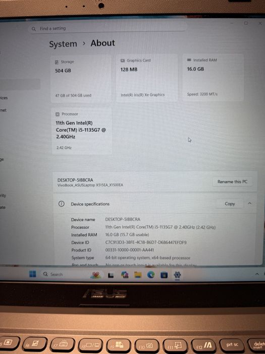 Laptop Asus VivoBook X1500E generatia 11 procesor 16GB ram 512 SSD M2