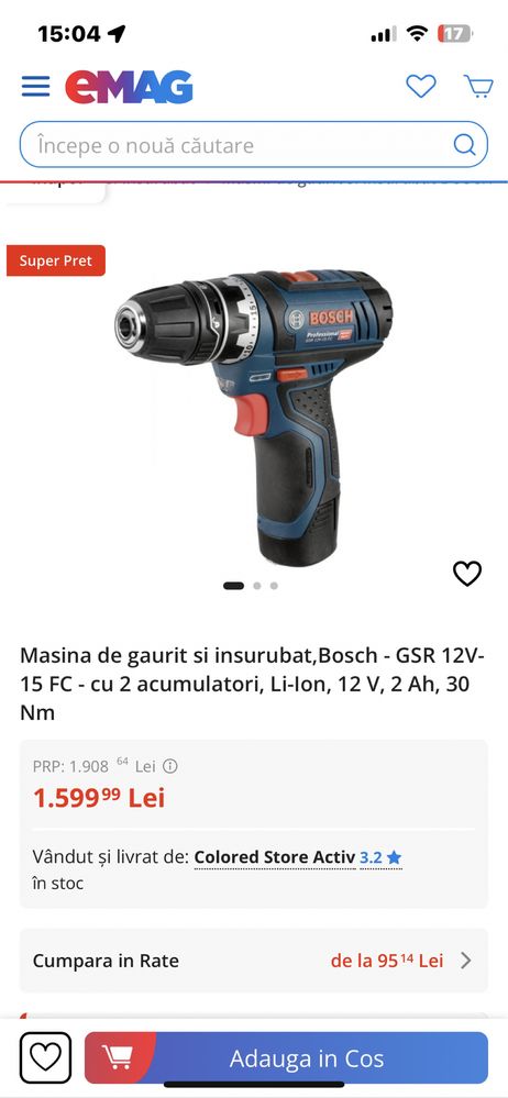 Autofiletanta Bosch GSR 12V-15 FC-Sigilata