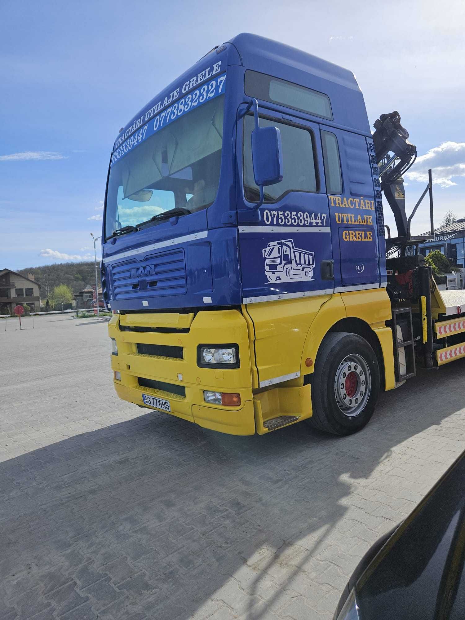 MAN TGA util 16 tone, macara 9 m, pentru utilaje grele de constructii