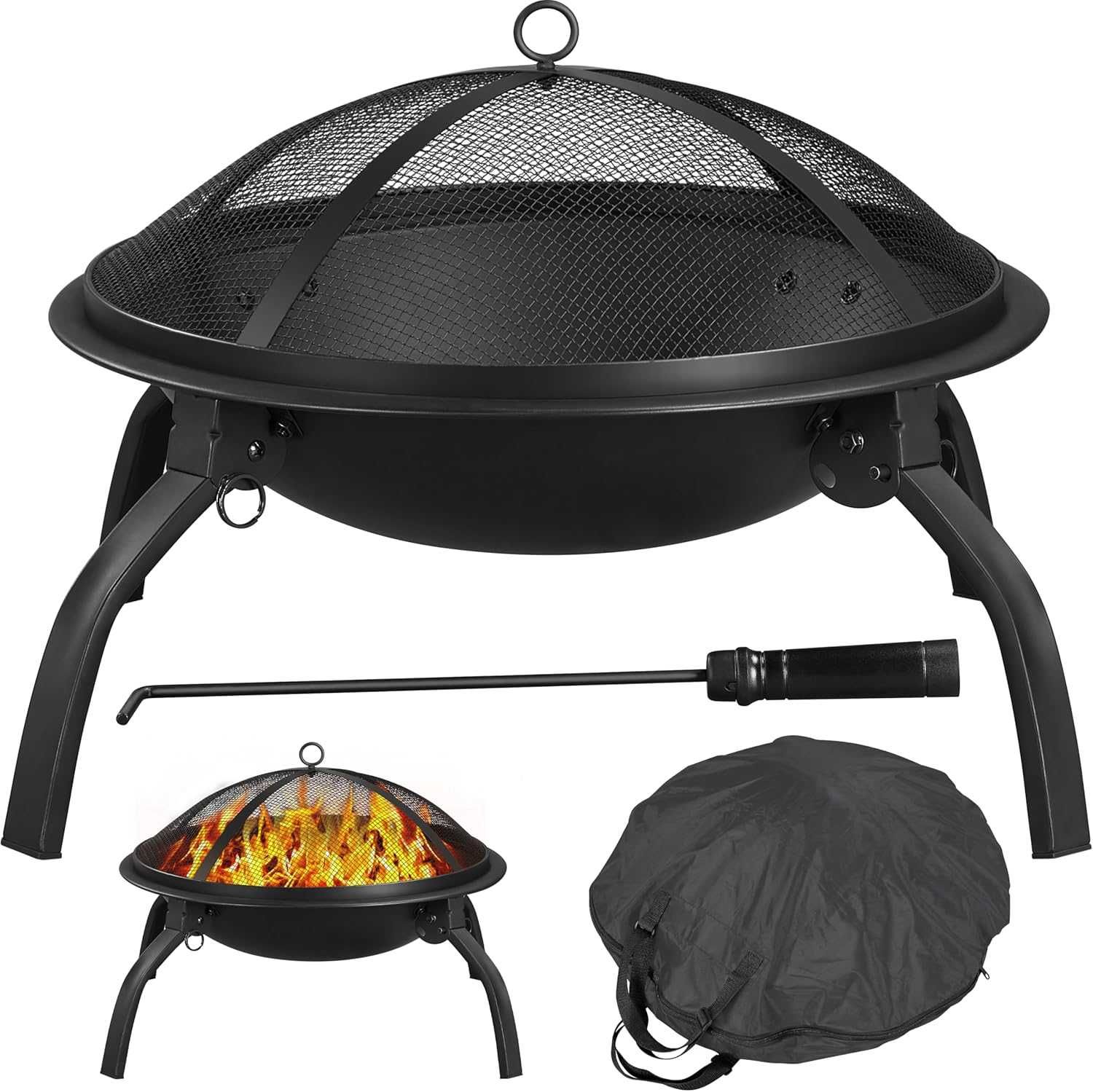 Vatra foc exterior pliabila cu capac 54 cm camping |YT 591978 Black