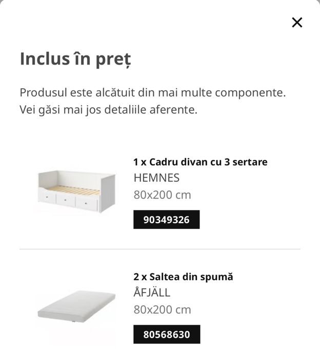 Pat / Divan extensibil Ikea cu 3 sertare si 2 saltele 80x200 cm