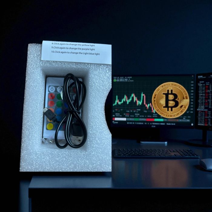 Lampa Bitcoin 3D cu telecomanda - ilumimare RGB muticolor, editie prm