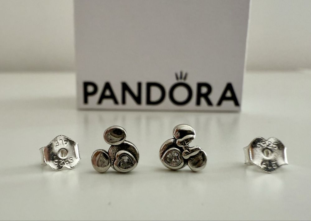 ALE S925 Сребърни обеци Pandora Disney Mickey и Minnie Mouse с камъче