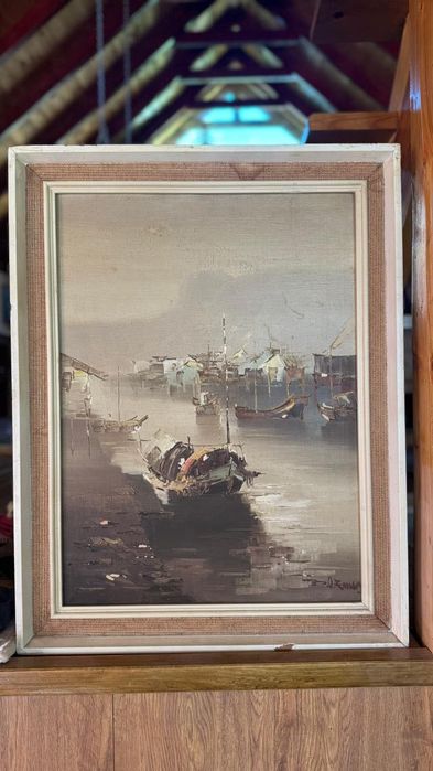 Маслена картина на гръцки художник – Тайландски джонки, 70-те години