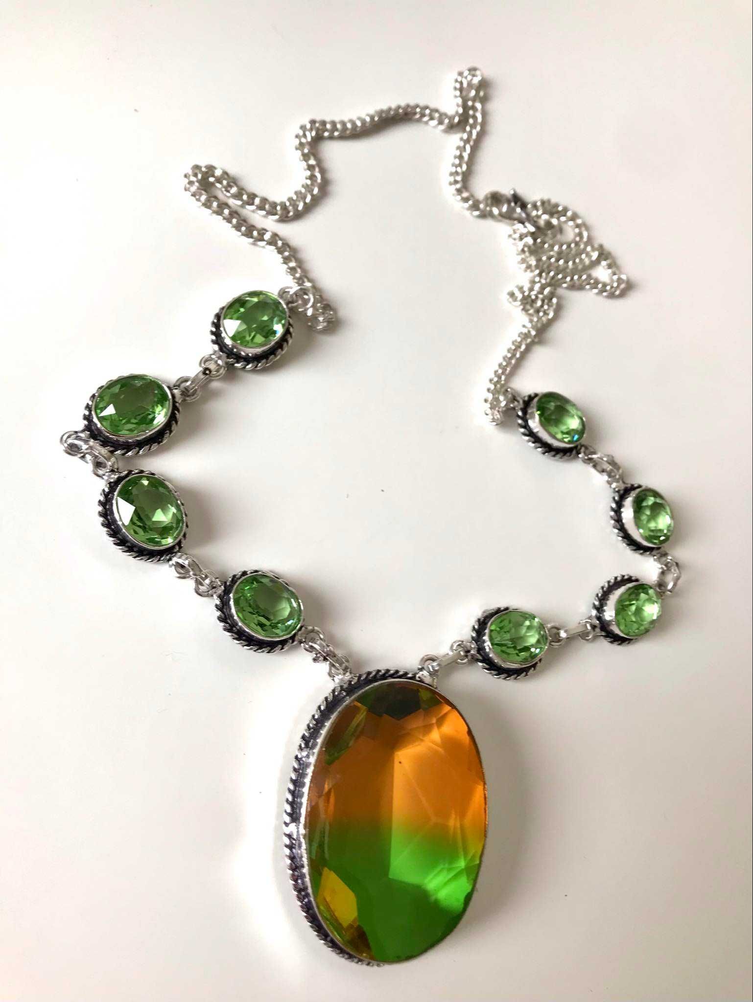 Lant Argint 925 Vintage Cu Pietre Semipretioase Turmalina/Peridot PC
