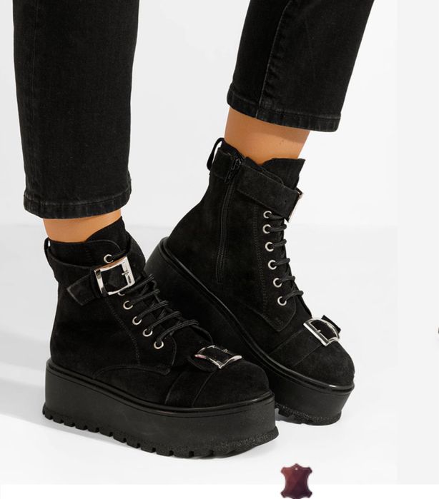 Ghete negre de piele natura