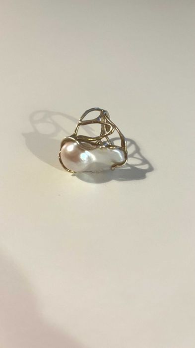 Inel argint aurit  Disorder Pearl M Obsidian