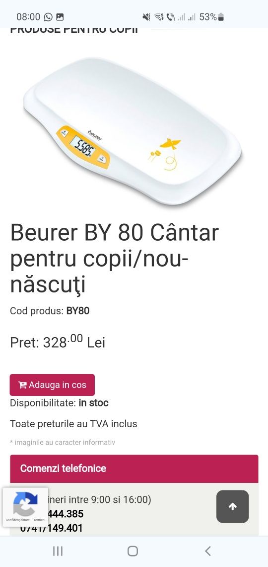 Beurer BY 80 Cântar pentru copii/nou-născuţi