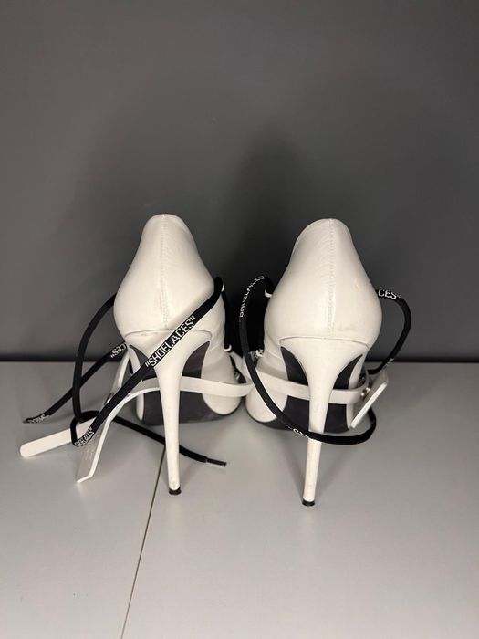 Off White Leather Pumps With Logoed Laces 12cm
