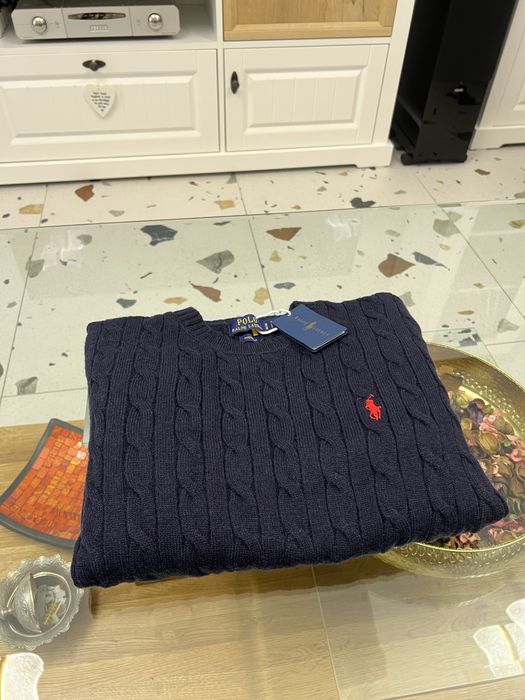 Pulover cable-knit (tricotat), bleumarin, marimea M