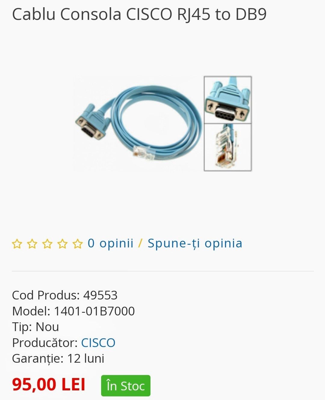 Cablu consolă CISCO RJ45 la DB9