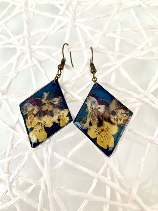 Ръчно изработени бижута уникални обеци с естествени истински цветя нов