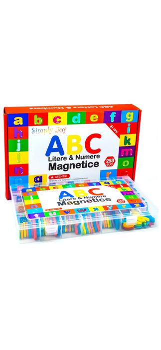 Set 253 piese cu litere alfabet si cifre magnetice , 1 tabla magnetica