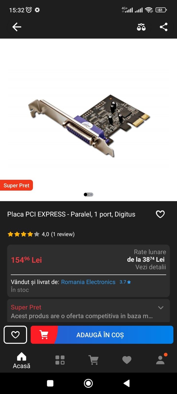 Adaptor/ placa PCI Express x1 DB-25 25 pin D-Sub