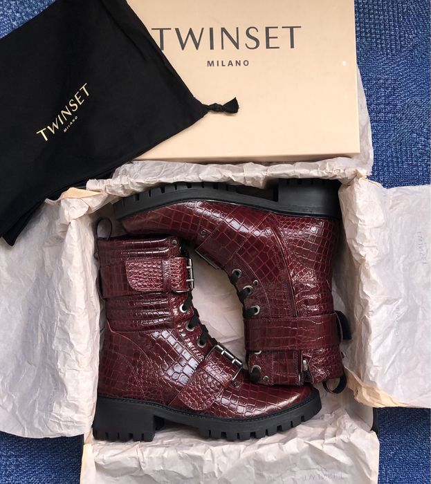 TWINSET Milano Leather Combat Boots ОРИГИНАЛ дамски/боти кубинки - 38