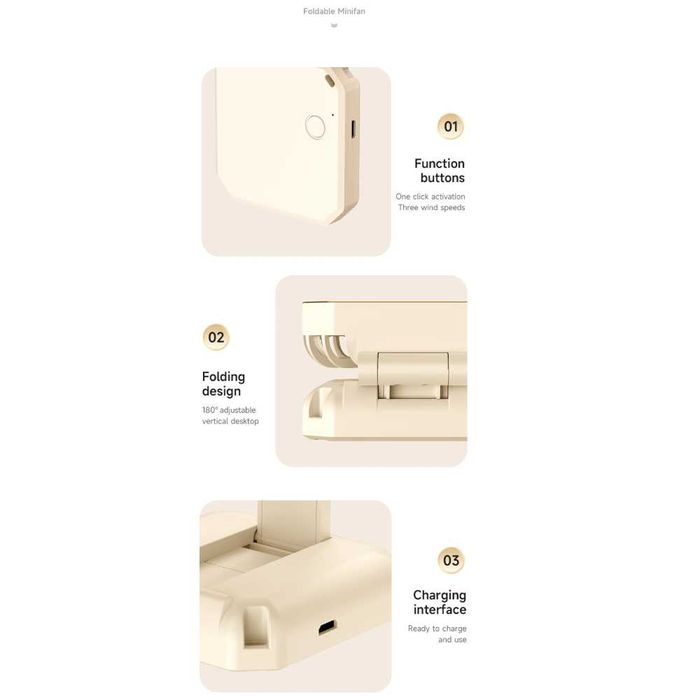 Ventilator Portabil Acumulator Incarcare USB Suport de Telefon Alb