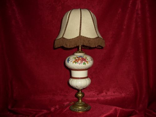 Veioza Bronz-Portelan Pictat Manual, Stil Victorian, Vintage