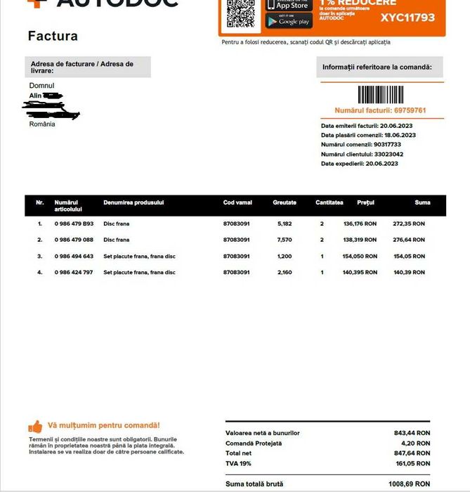 Set placute+discuri de frana Bosch spate