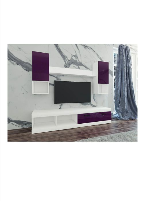 Set 4 piese mobila living, elegant cu uși din MDF lucios