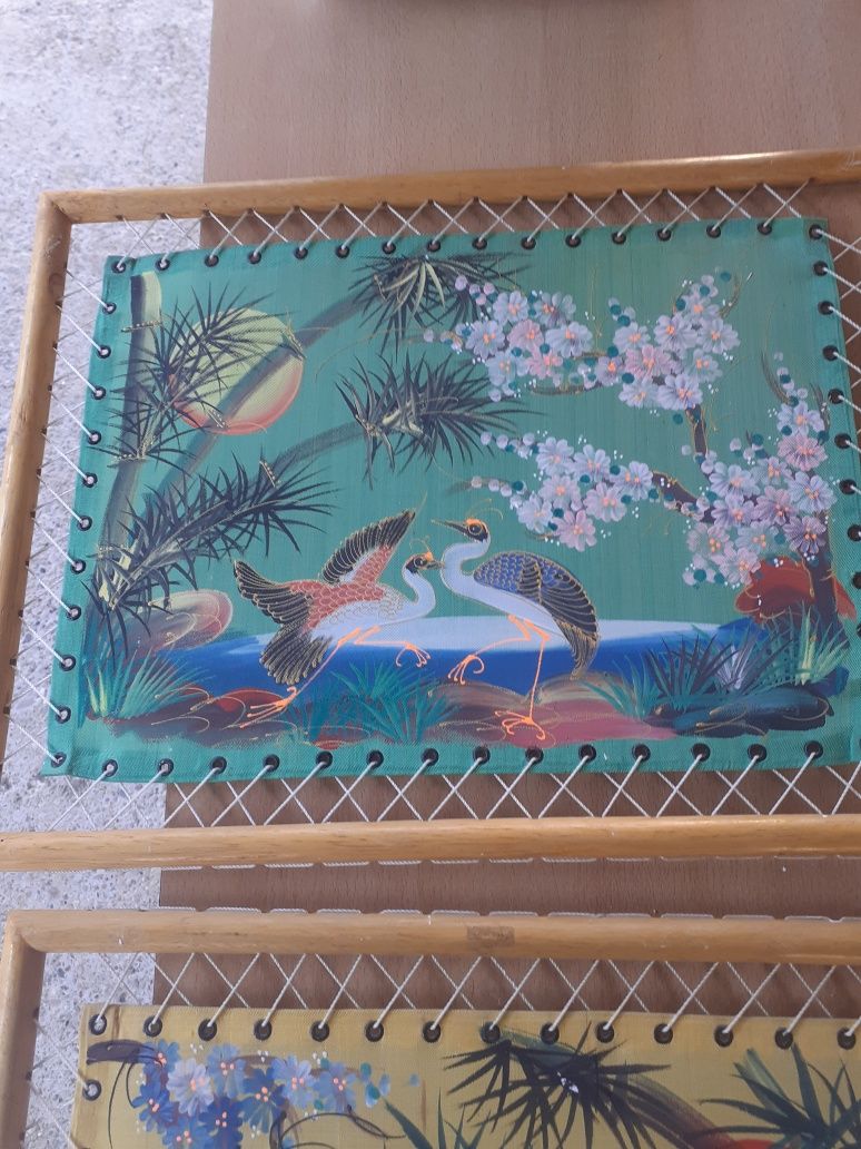 tablou pictat manual pe panza rama bambus made in thailanda