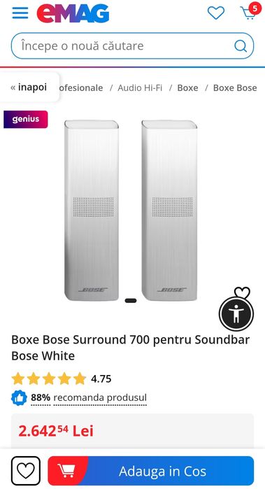 Boxe Bose Surround 700 pentru Soundbar Bose White, SIGILATE