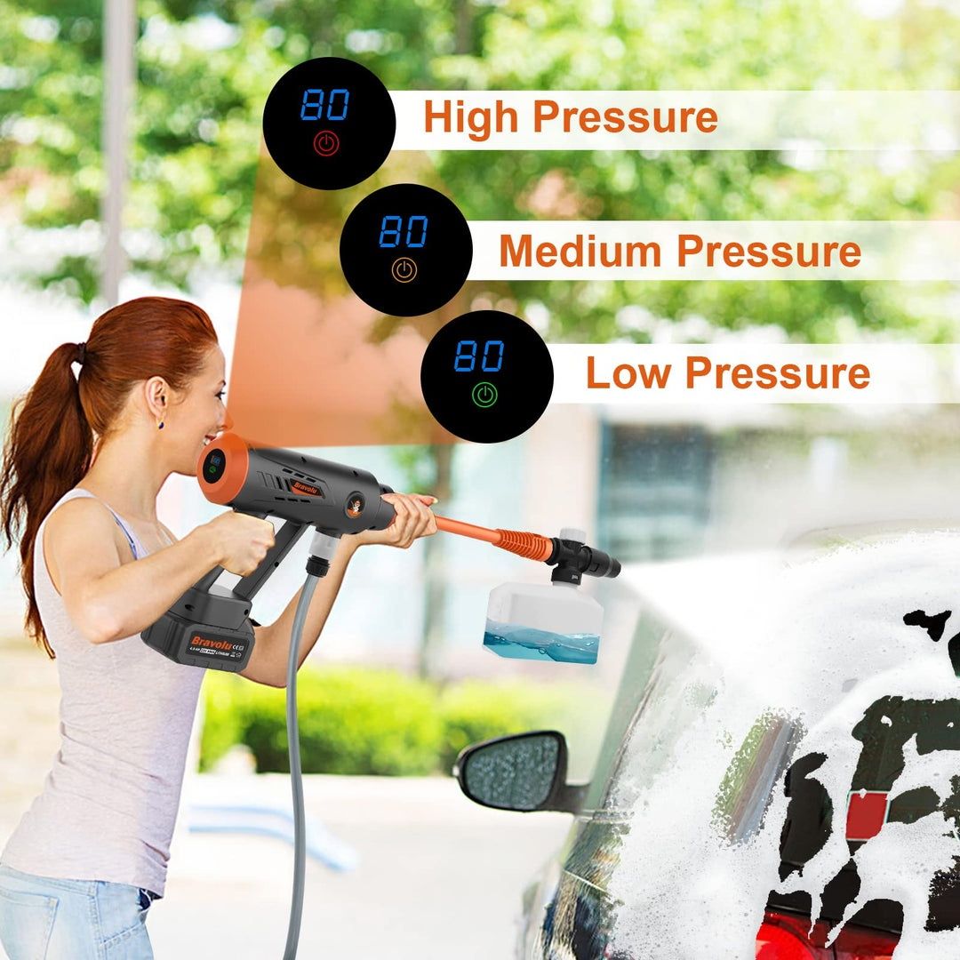 Aparat de spalat cu presiune, MAX 580 PSI, accesorii, baterie 4 Ah