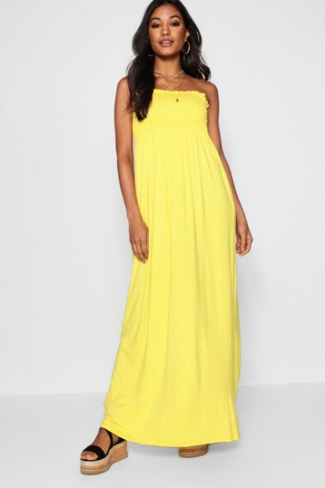 Boohoo Лятна,плажна рокля.Жълта,дълга рокля с връзки.UK12,US8