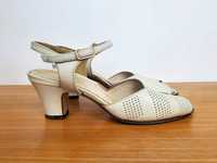 Sandale piele crem cu toc, 36