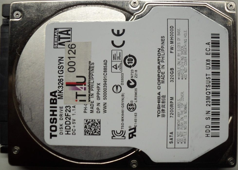 Hard Disk-HDD Sata 2,5" HDD-320 Gb Toshiba WDC MK3261GSYN Refurbished