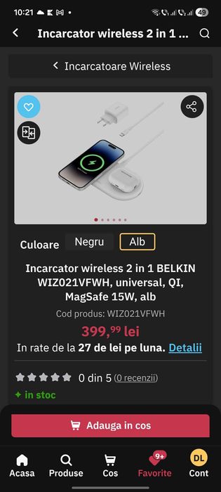 Incărcător Iphone Magsafe Belkin BoostCharge Pro 2-in-1 Qi2