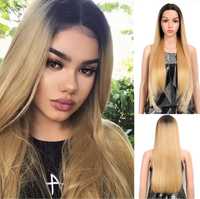 Peruca F47 FRONT LACE Ombre Blonda Bruneta par lung drept baza inchisa