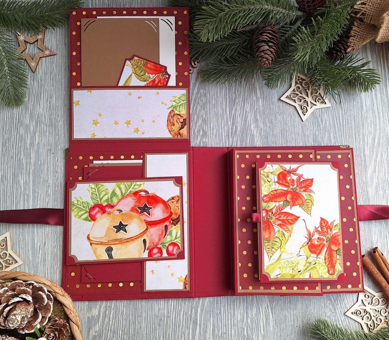 Коледен, скрапбук албум в бордо, ръчна изработка /63.6