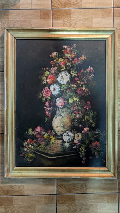 Tablou vechi pictura in ulei pe panza. Natura moarta buchet de flori.