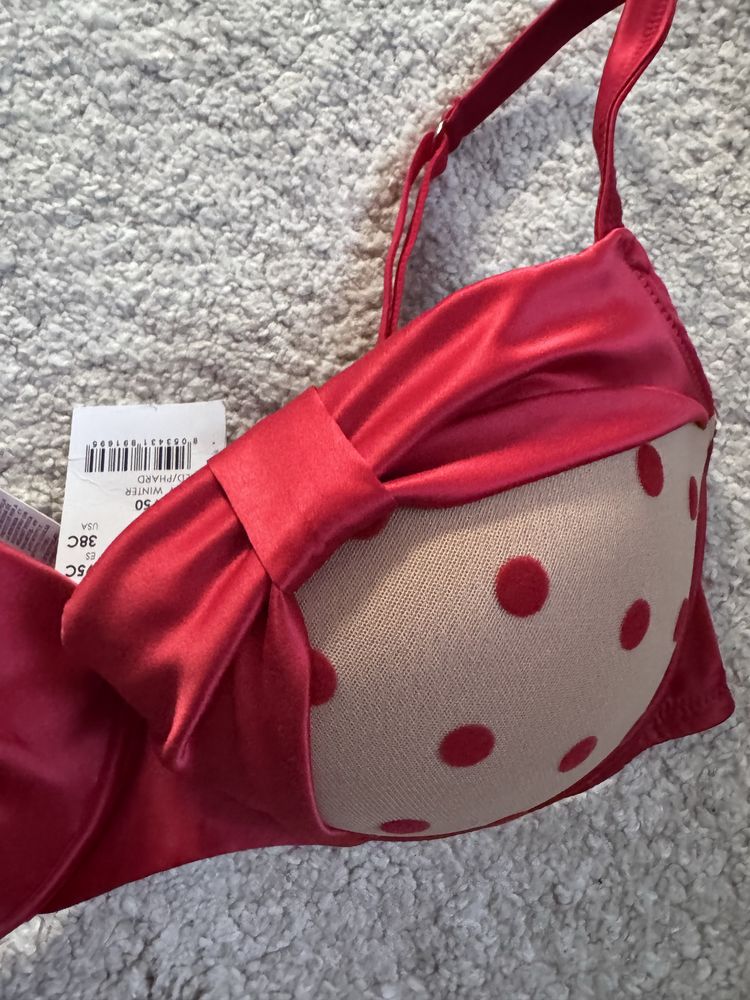 Sutien nou Tezenis, mărimea 85C – Model retro cu buline, push-up, roșu