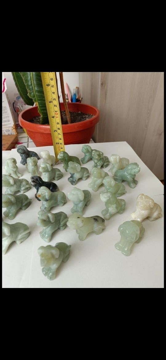 Caini de jad pe diferite nuanțe de verde